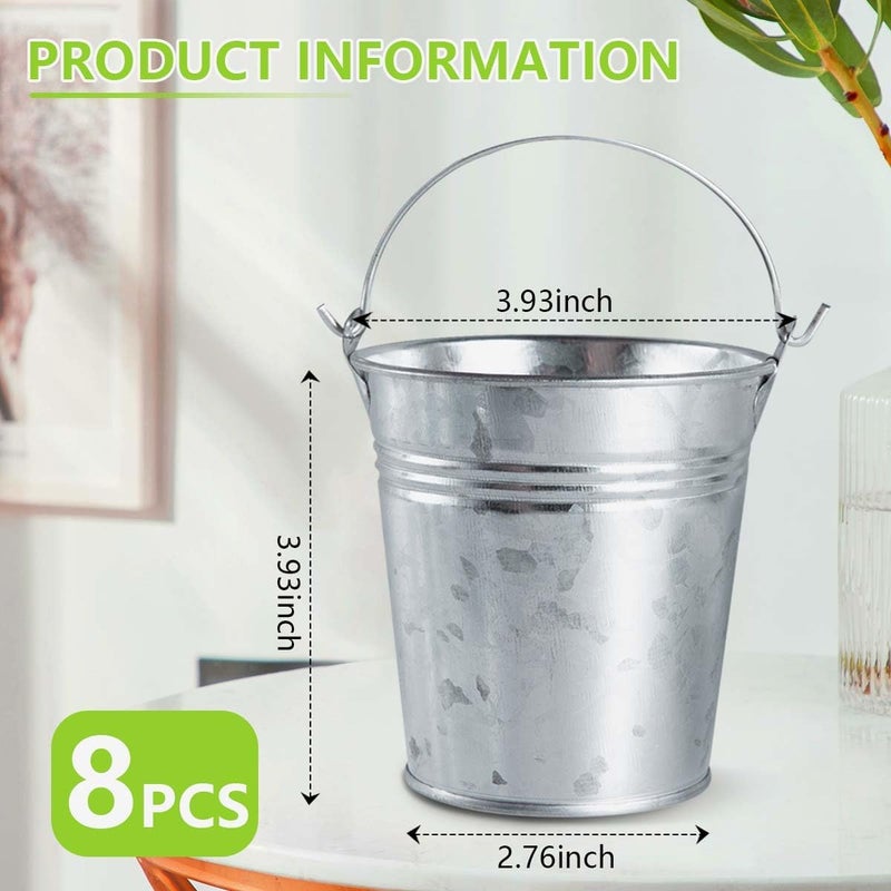 OBTANIM 8 Pack Galvanized Metal Buckets with Handle Ice Pails for Plants, Succulents, Party Favors Organizing, Rustic Home Decor or Classrooms Pencil Storage (4 x 2.8 inch) - Image 2
